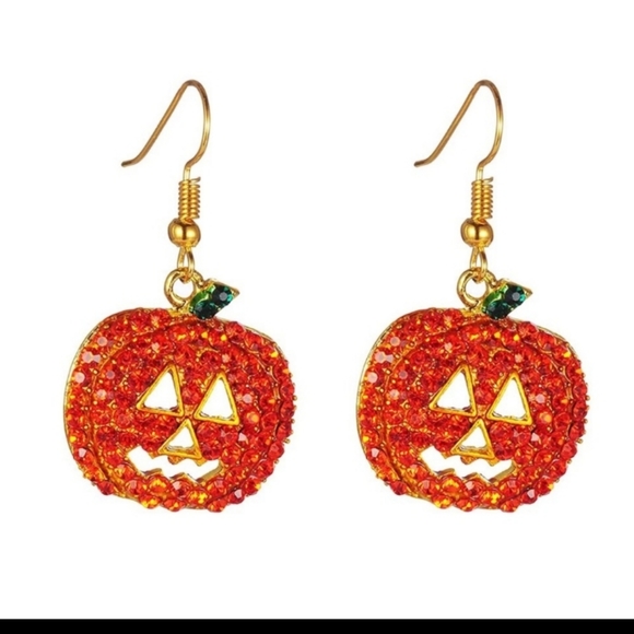 Jack O Latern Rhinestone Earrings - Picture 2 of 5